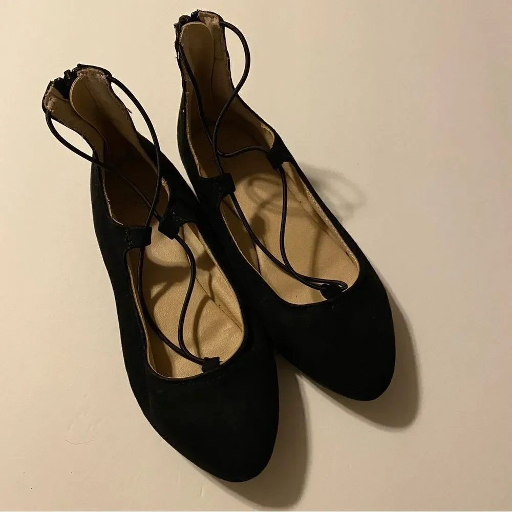 Faded glory Girls ballet slipper zipper back pointed toe flat shoes faux suede 1